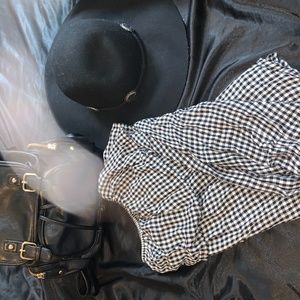 Boho off-the-shoulder checkered long sleeve blouse